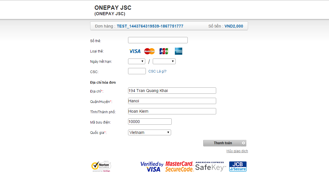 Tích hợp cổng thanh toán OnePay (Thẻ quốc tế)
